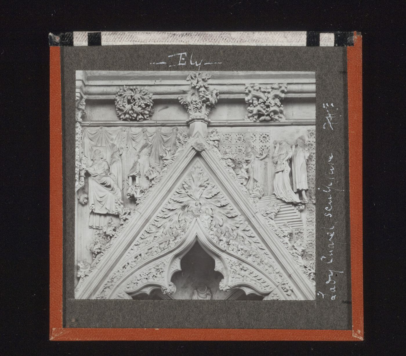 View of relief sculpture in Lady Chapel of Ely Cathedral, Ely, Cambridgeshire, England