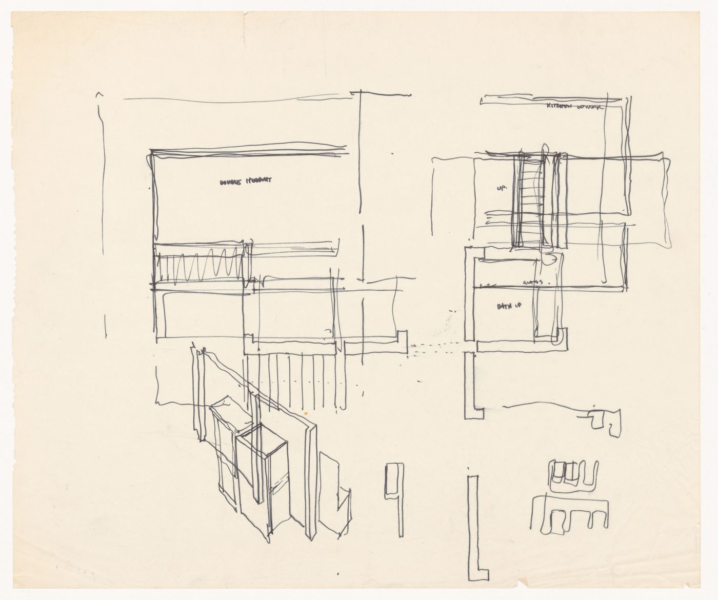 Sketch plans and axonometric for House VI, Cornwall, Connecticut