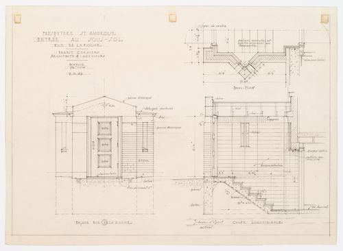 Détails de l'entrée du sous-sol, Presbytère Saint-Ambroise, Montréal, Canada (1926-1929)