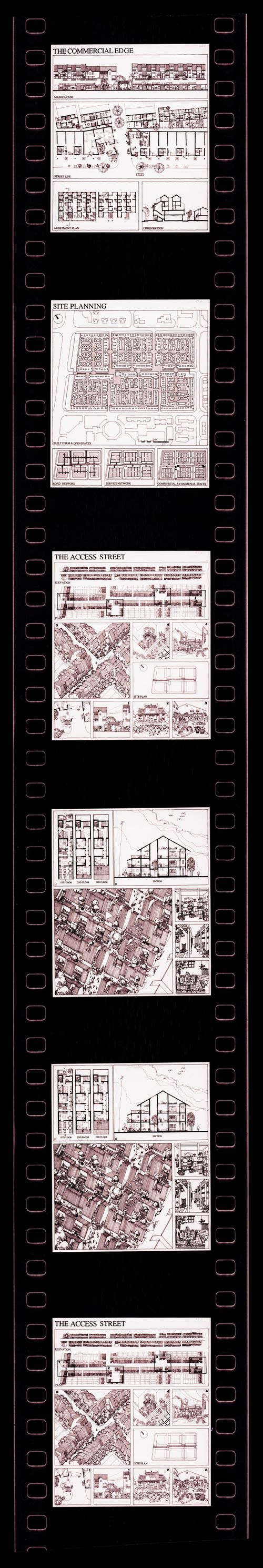 Negative strip of illustrations for the publication "Housing a Billion: Urban Upgrading: Design Ideals for Rural China" publication