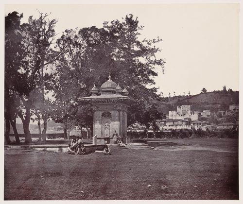 View of the Fountain of the Sweet Waters of Asia (also known as the Fountain of Valide Mihrisah Sultan) with the Anadolu Hisari in the right background, Constantinople (now Istanbul), Ottoman Empire (now in Turkey)