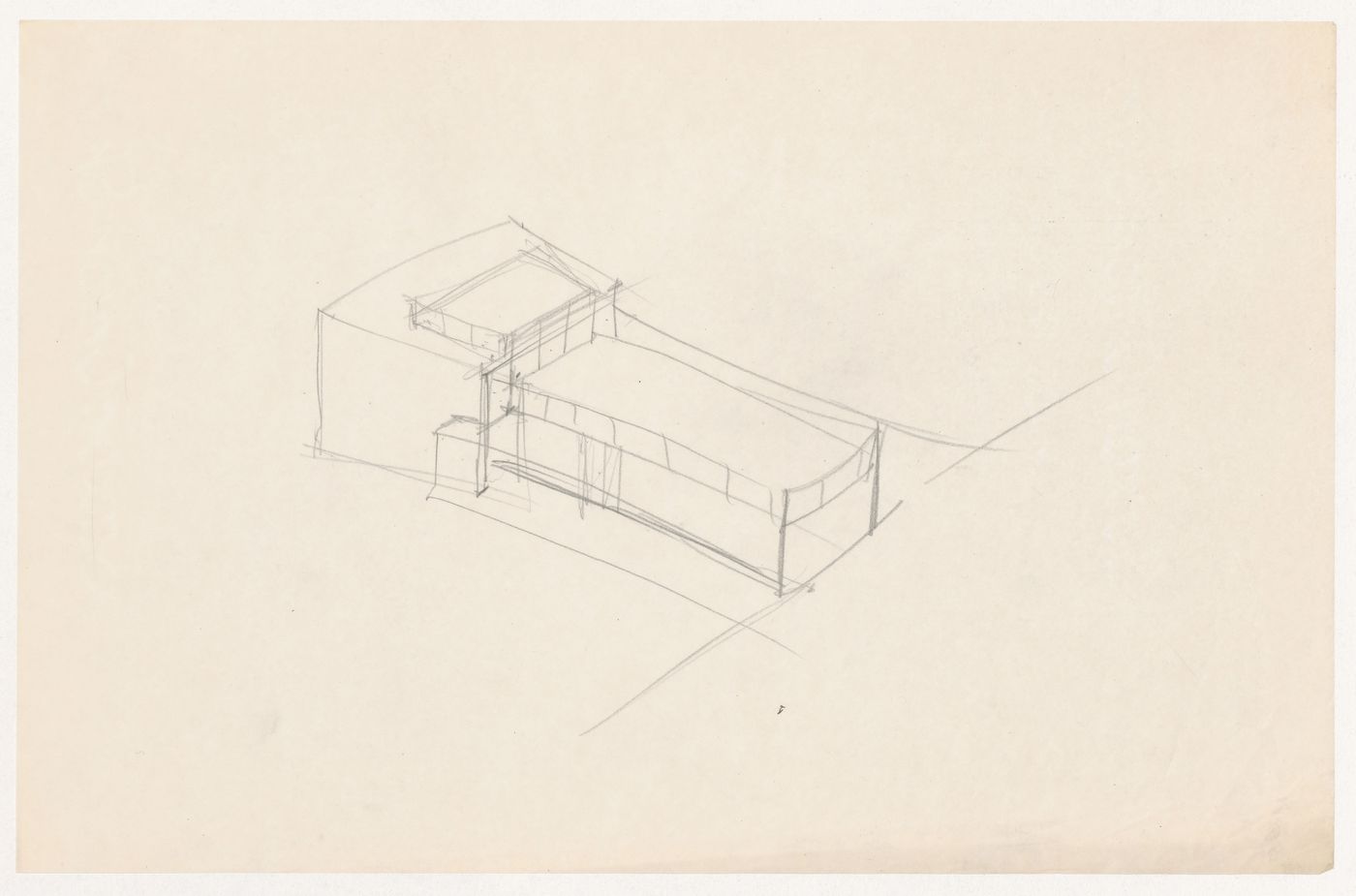 Axonometric sketch for an auditorium and connected building for Illinois Institute of Technology
