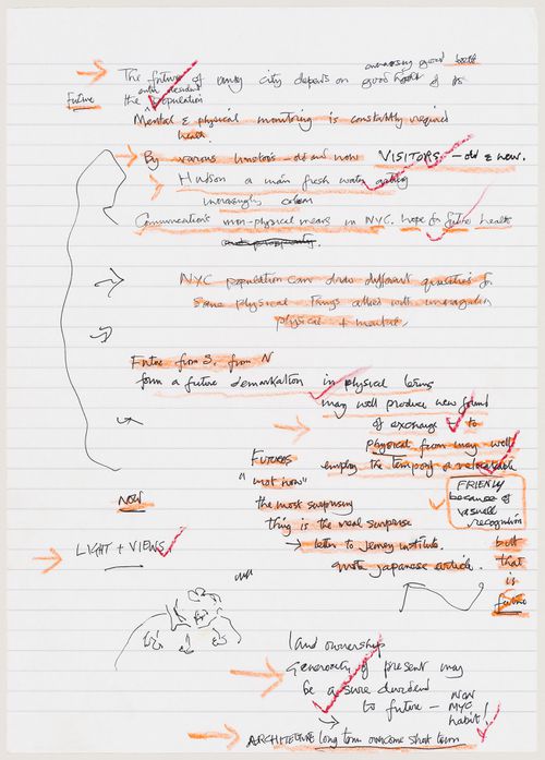 Notes and sketch related to a project by Cedric Price Architects the IFCCA Prize for the Design of Cities competition (document from the IFPRI project records)