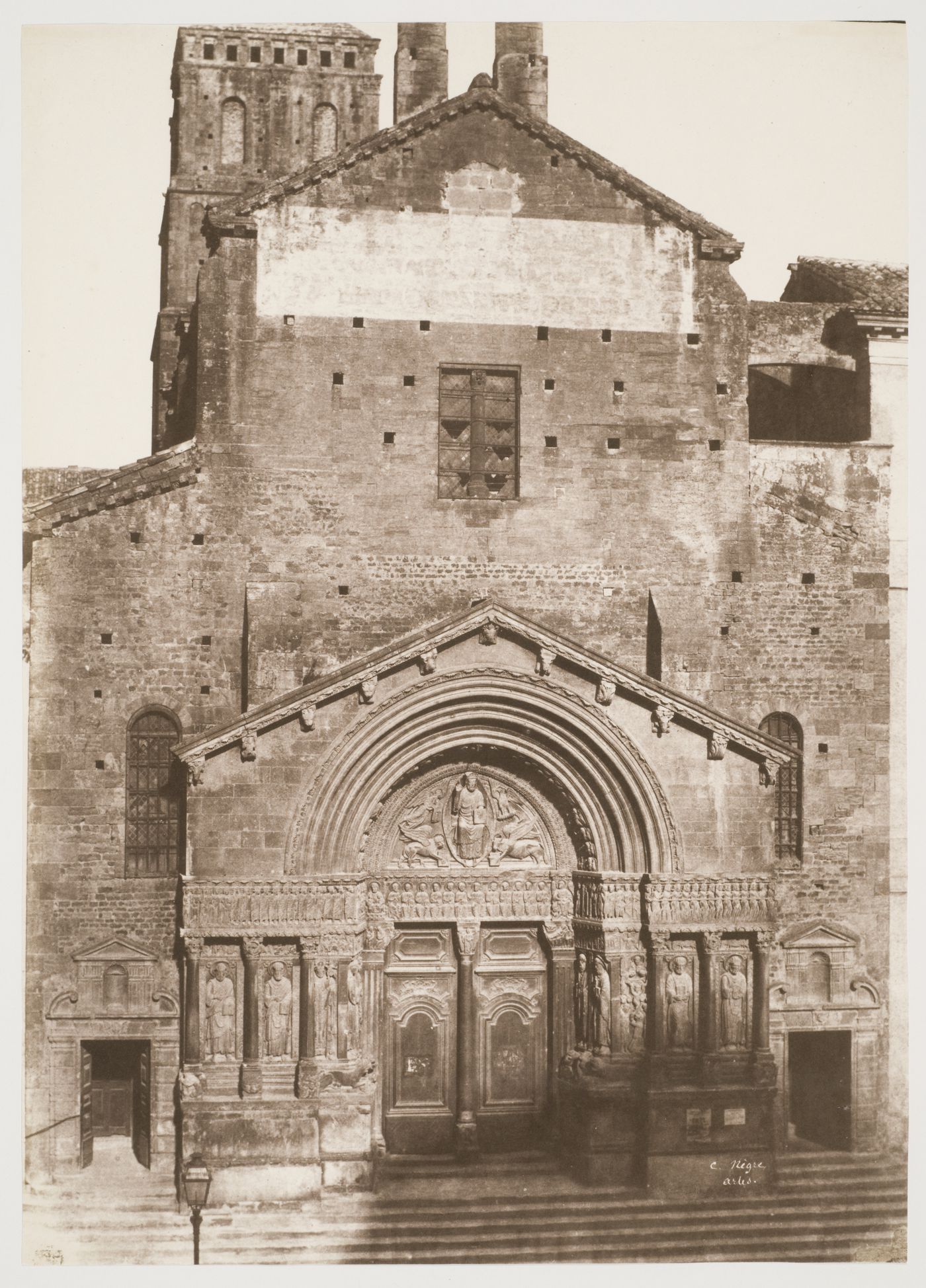 View of west façade of St. Trophime, Arles, France
