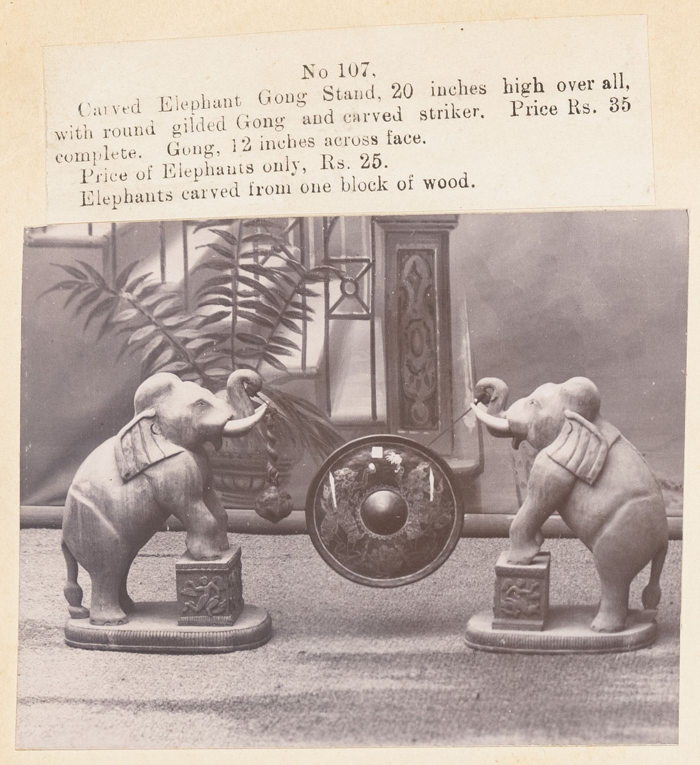 View of a gong, F. Beato Limited, C Road, Mandalay, Burma (now Myanmar)