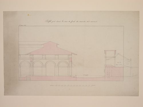 Sectional elevation through court for Market Building, Marché des Carmes, Paris