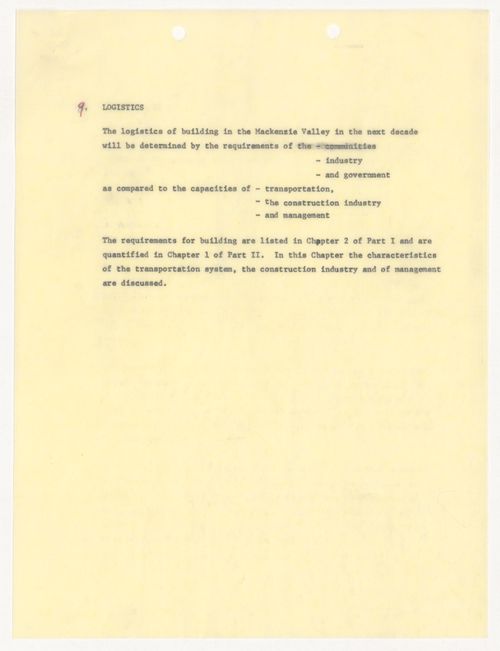 Report for Building in the North & Mackenzie Pipeline