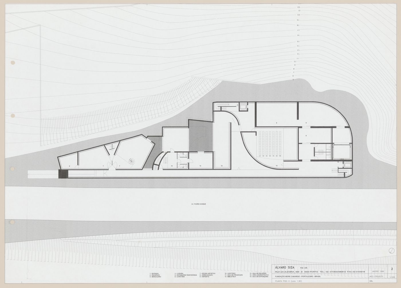 Ground floor plan for C. Cultural e Audit. para a Fundação Iberê  Camargo [Iberê  Camargo Foundation Museum], Porto Alegre, Brazil