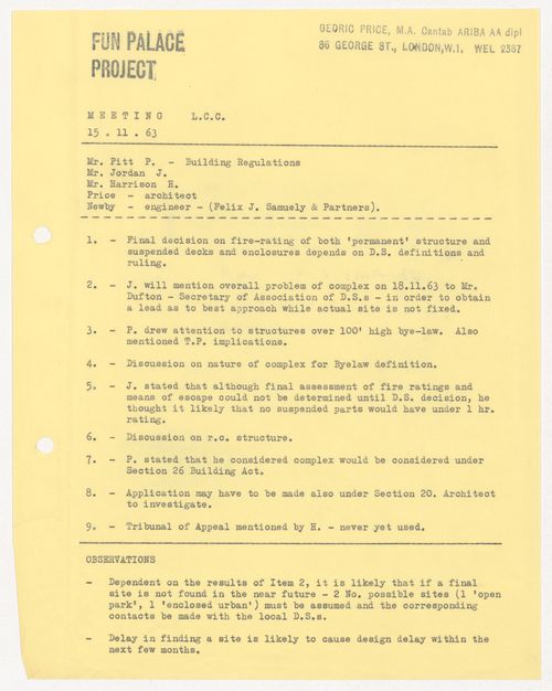 Meeting minutes for Fun Palace Project