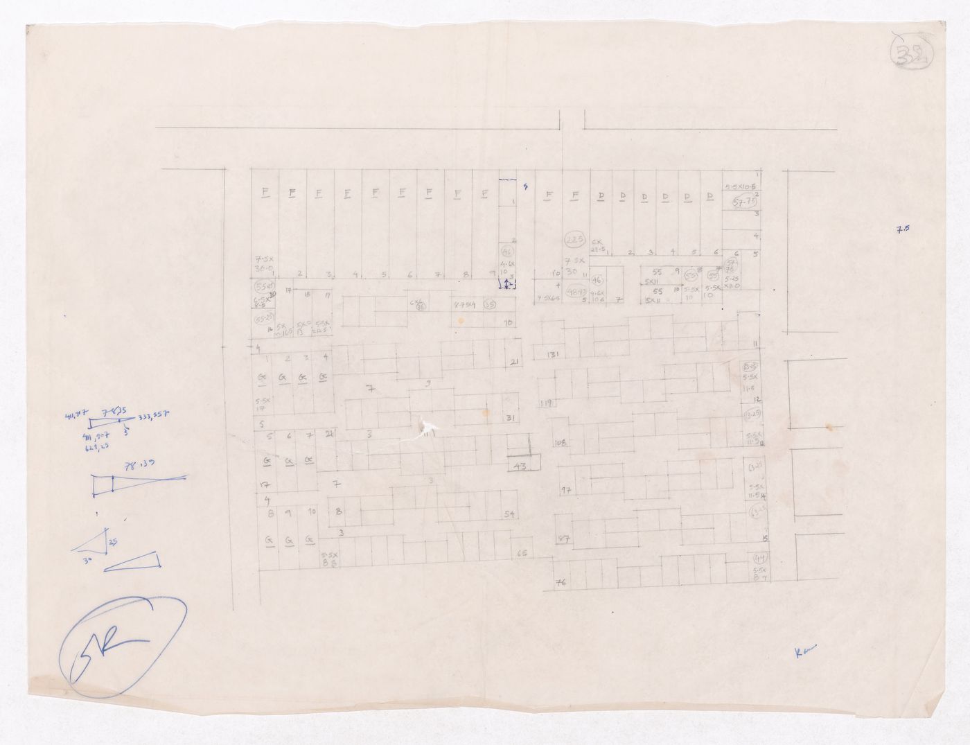 Sketch showing plots layout development for Minimum Cost Housing Group's plot in Aranya township, India, for Aranya Housing Project