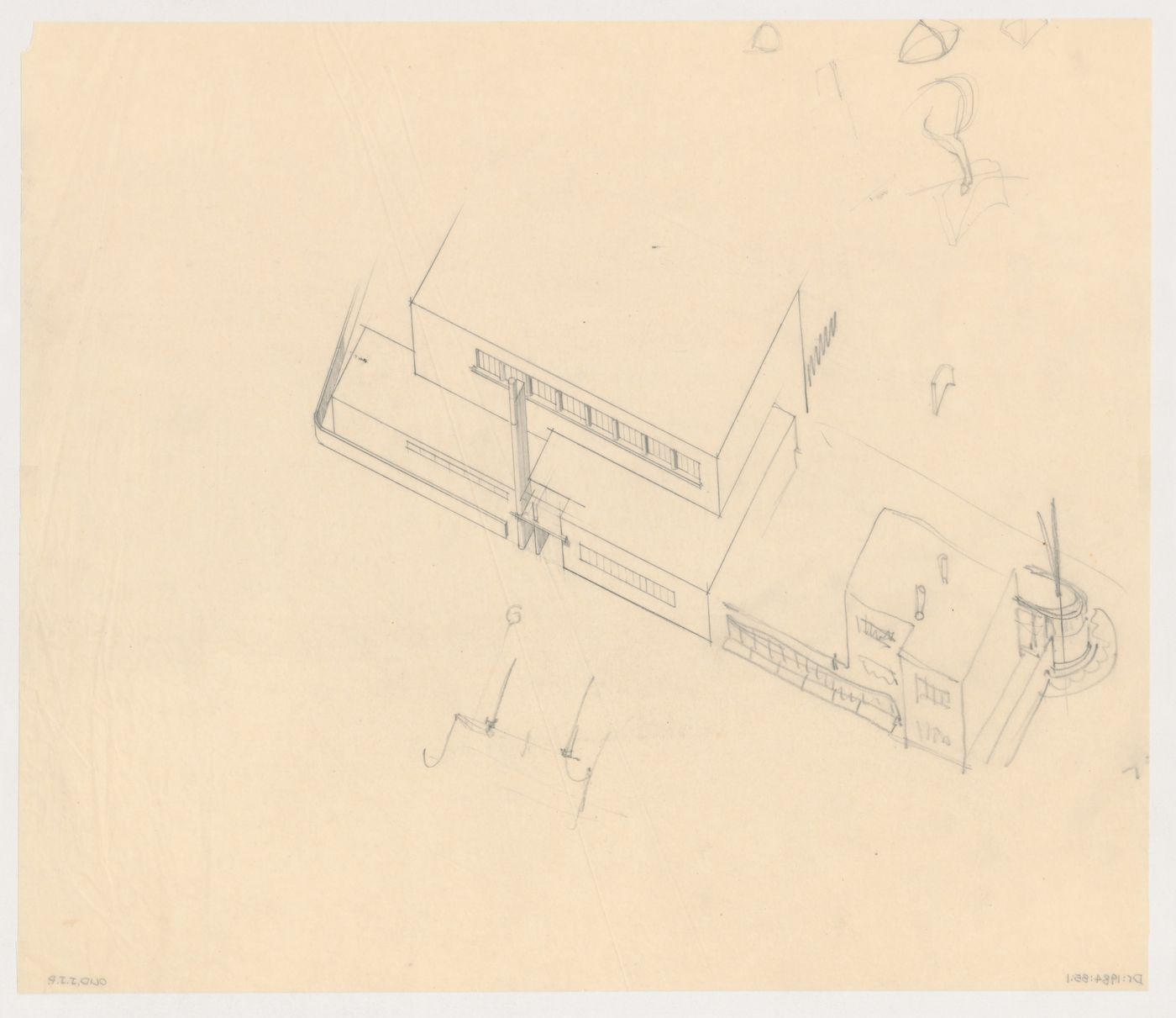 Bird's-eye axonometric for the church for Kiefhoek Housing Estate, Rotterdam, Netherlands