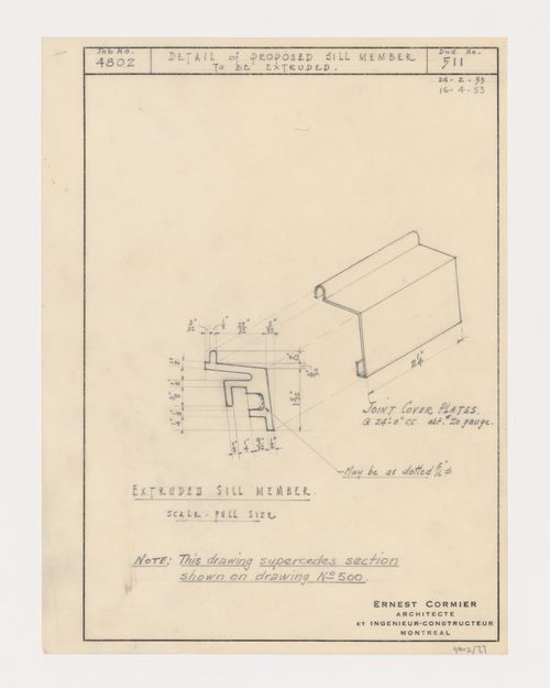 Détails d'une pièce d'appui, Imprimerie Nationale du Canada, Hull, Québec, Canada