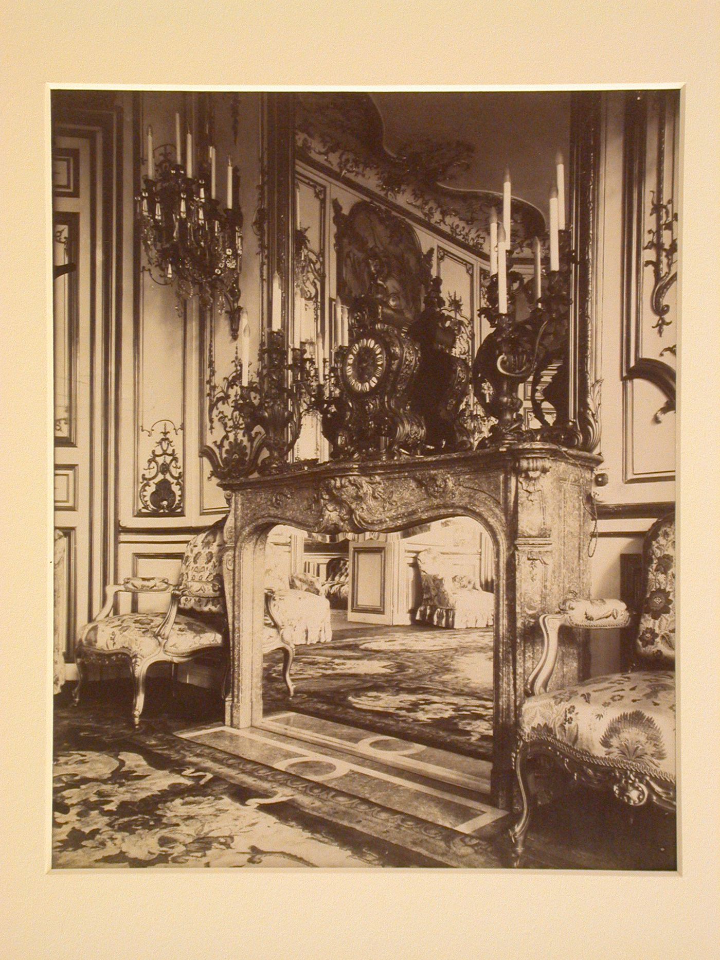 Interior of the Austrian Embassy, showing a mirrored fireplace, Hotel de Matignon, Paris, France