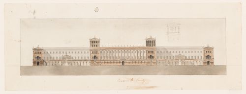 1801 Grand Prix Competition: Esquisse showing plan, elevations, and section for a forum or public square dedicated to peace; verso: 1801 Grand Prix Competition: Elevation for a building for a forum or public square dedicated to peace