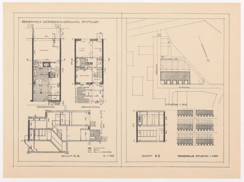 Site plans, plans, and sections for terraced housing, Weissenhofsiedlung, Stuttgart, Germany