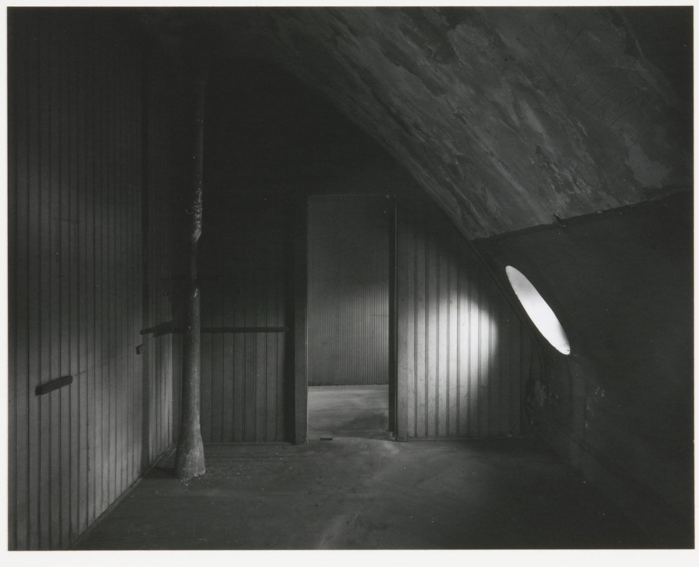 View of bull's eye window, attic, 3rd level, Old City Hall, Boston, Massachusetts, United States