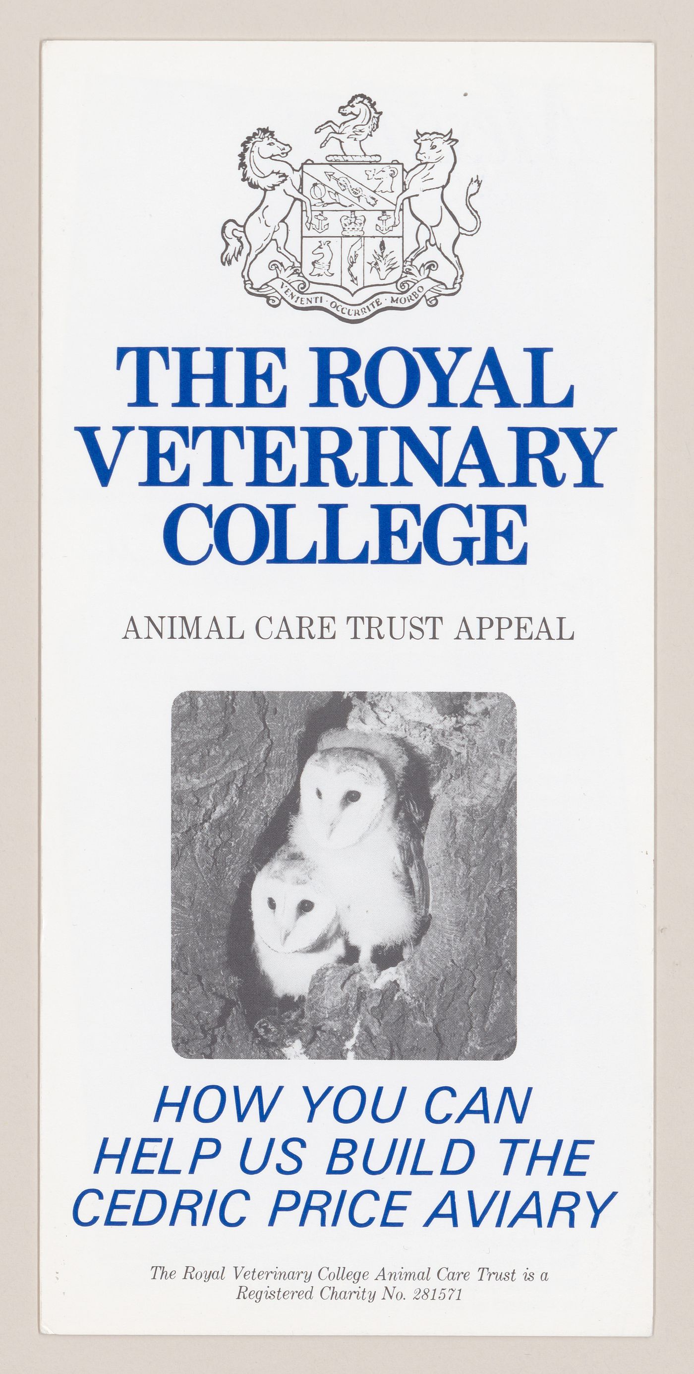 Fundraising brochure "How you can help us build the Cedric Price Aviary" from The Royal veterinary college