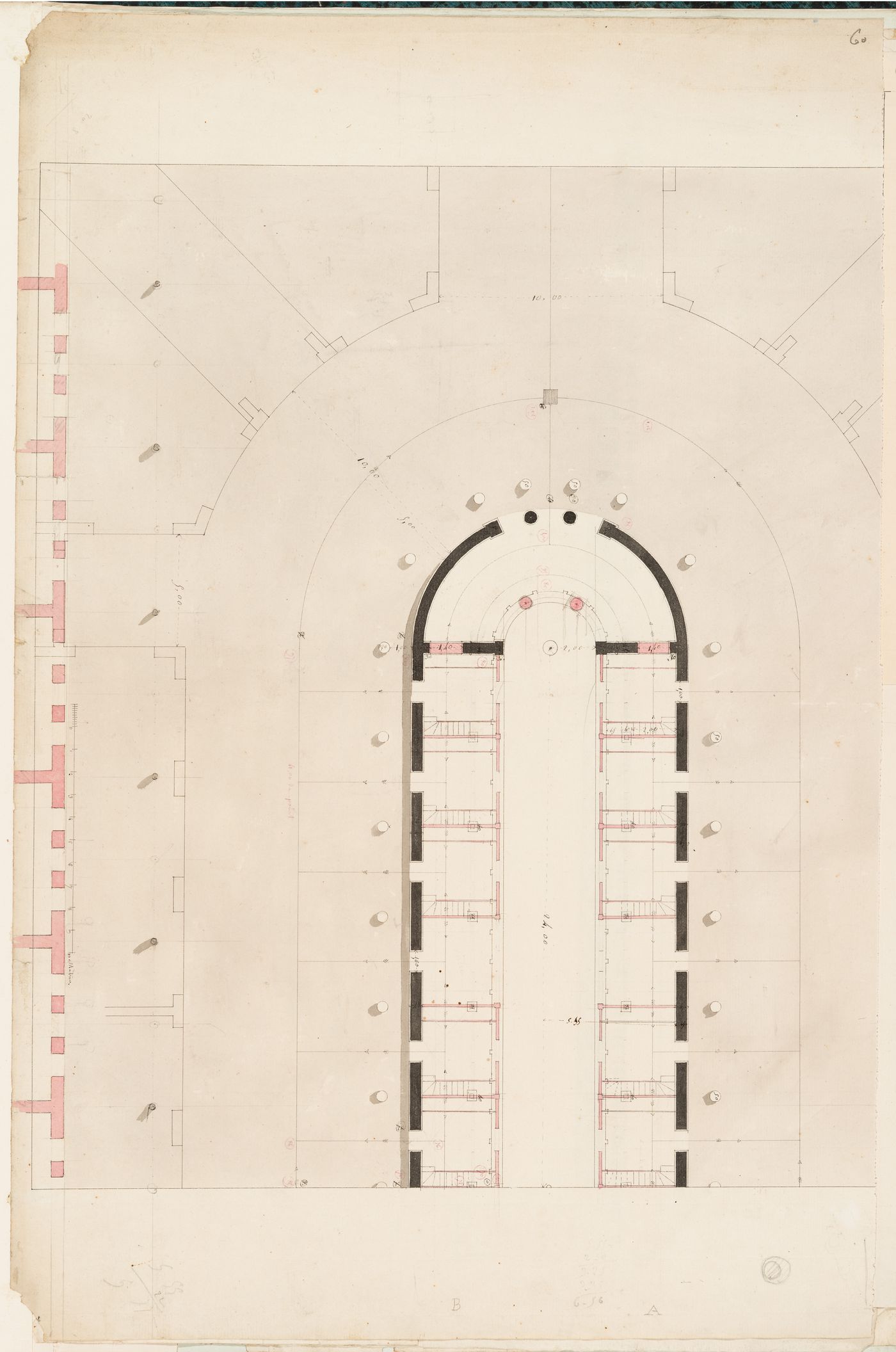 Half plan for the central building for an "entrepôt de vins"