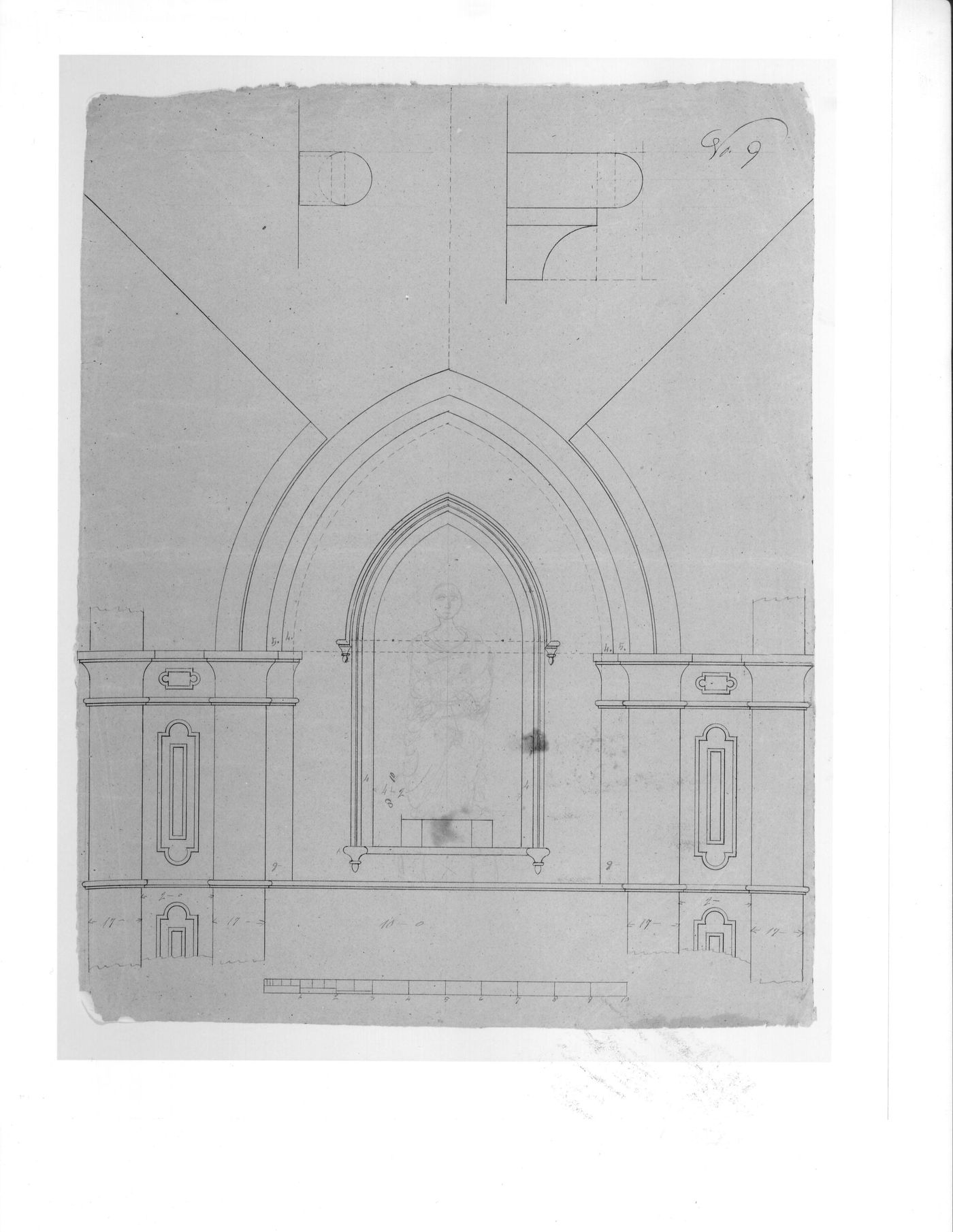 Elevations for a niche beside the main entrance and details for decorative mouldings for Notre-Dame de Montréal