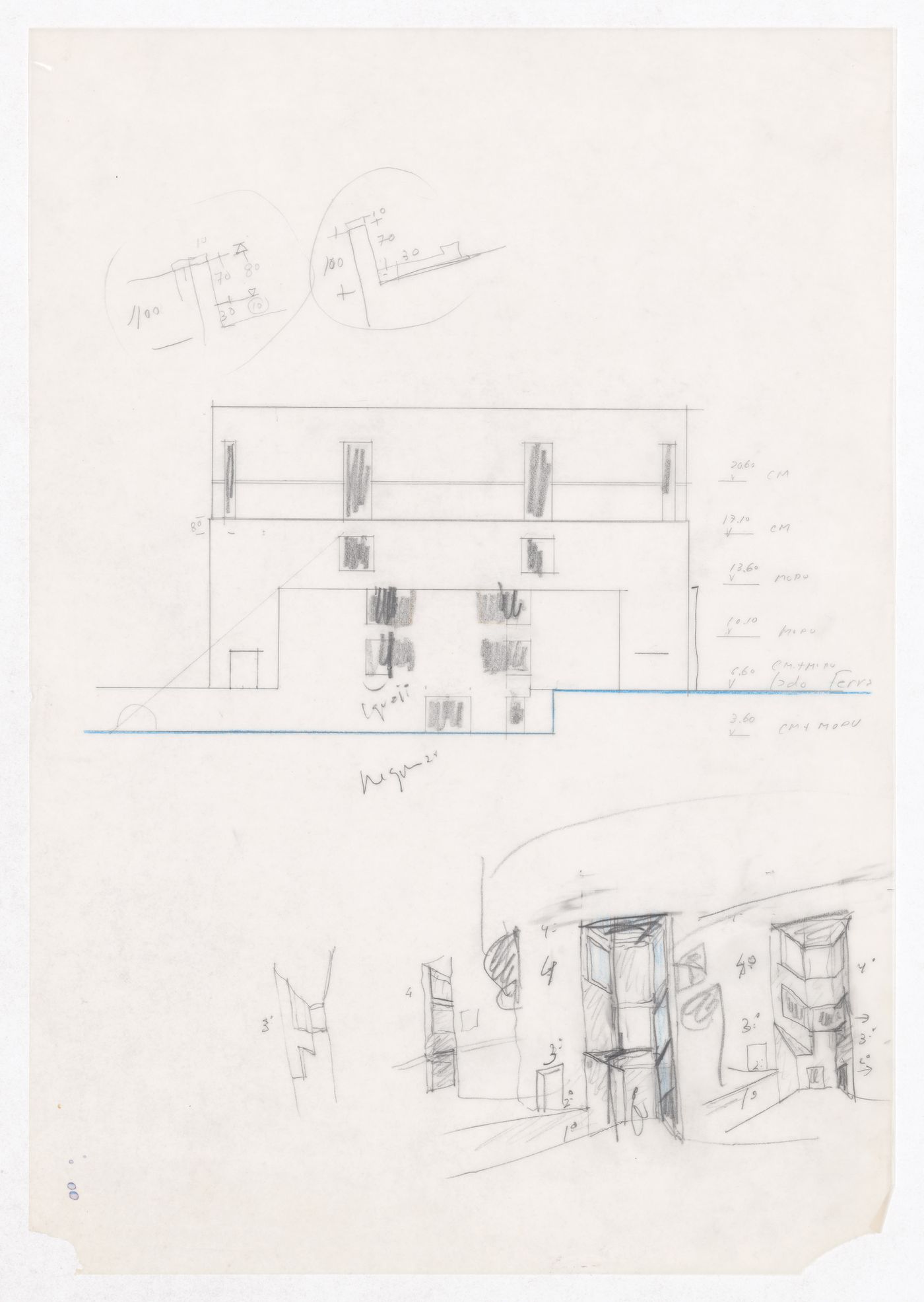 Sketch elevation and details for Centro Meteorológico da Villa Olimpica, Barcelona, Spain