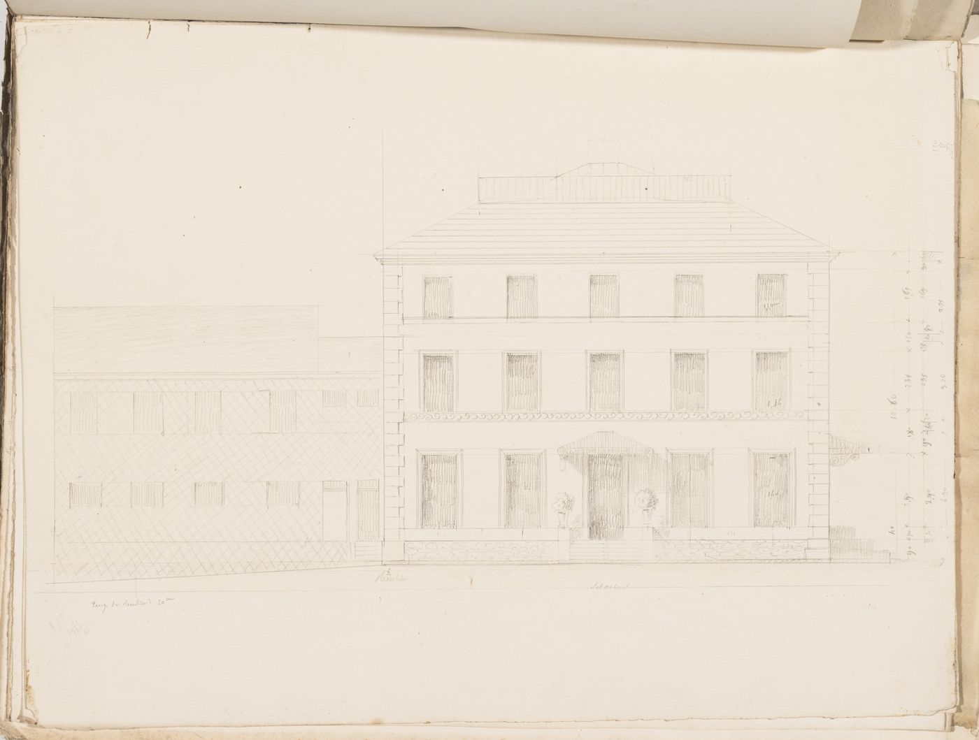 Project no. 8 for a country house for comte Treilhard: Elevation; verso: Project no. 8 for a country house for comte Treilhard: Cross section