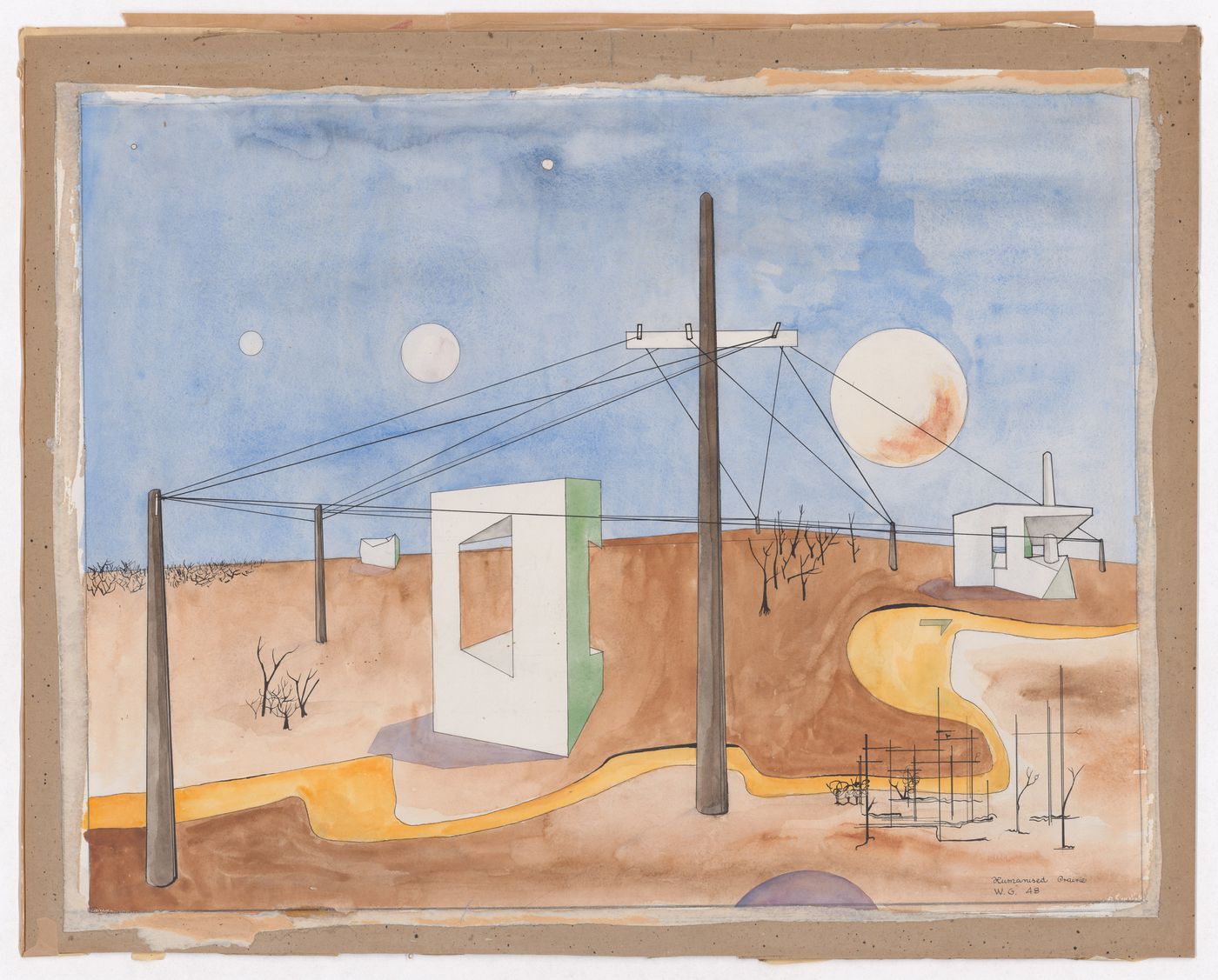 Watercolour entitled Humanised Prairie