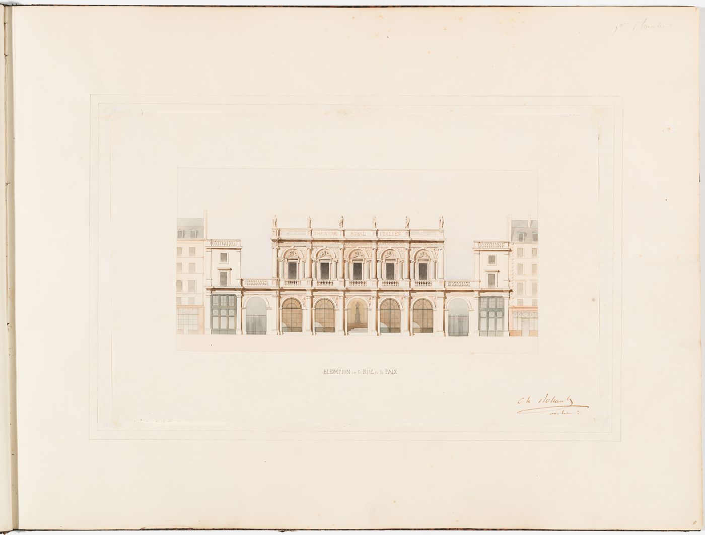 Elevation for the entrance façade of the Théâtre Royal Italien