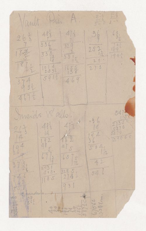 Monadnock Building, Chicago: Load calculations for vault pier A and interior walls, and possibly for the spandrels