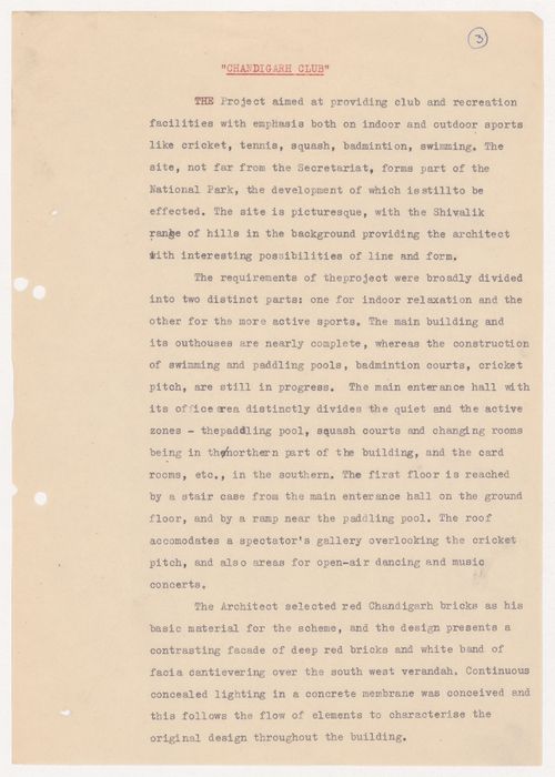 Text entitled “Chandigarh Club”