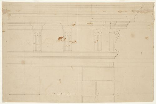 Partial elevation for a cornice showing the corner in profile, Castello di Rivoli, Turin