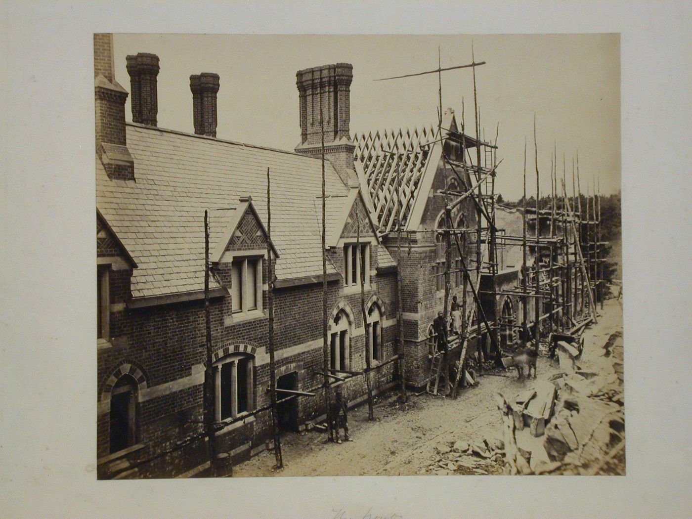 Partial view of the north façade of Voelas Hall under construction, Pentrefoelas, Denbighshire, Wales