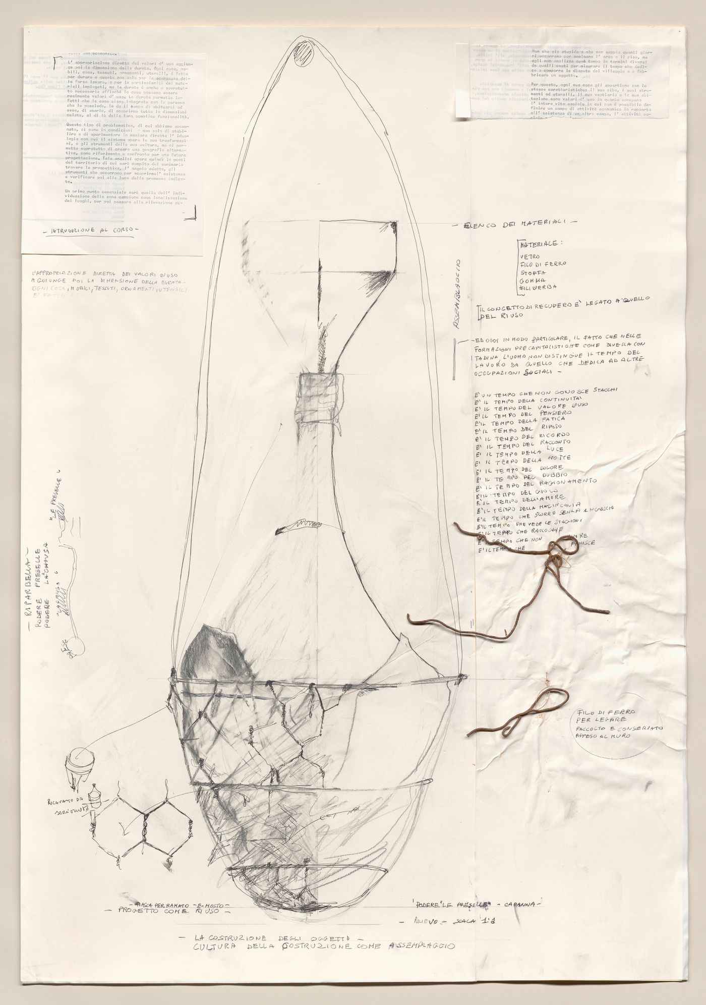 Sketch of a glass bottle tool, with metal wiring for Zeno, une cultura autosufficiente [Zeno, a self-sufficient culture]