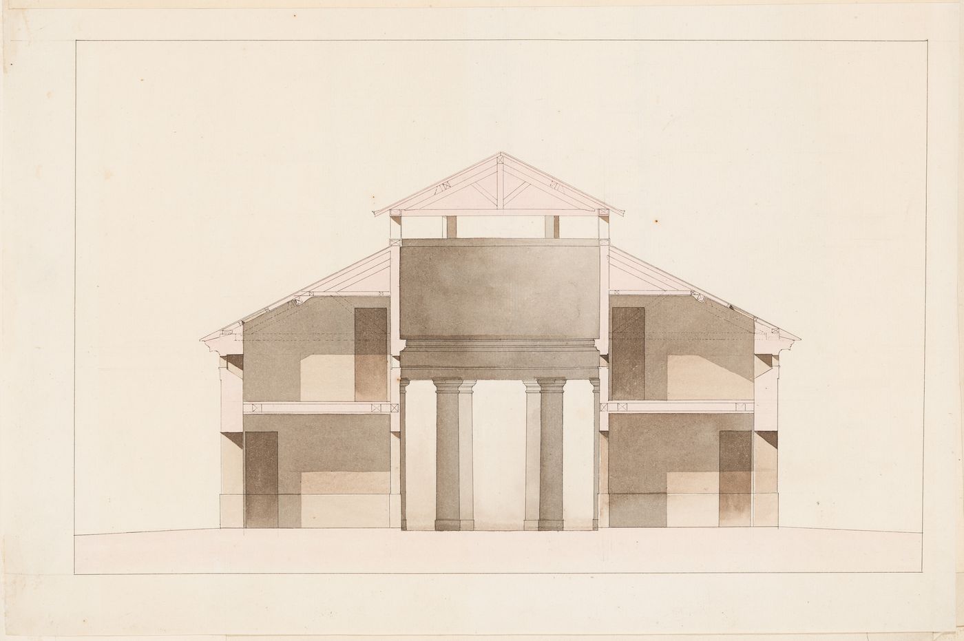 Cross section for the central building for an "entrepôt de vins"