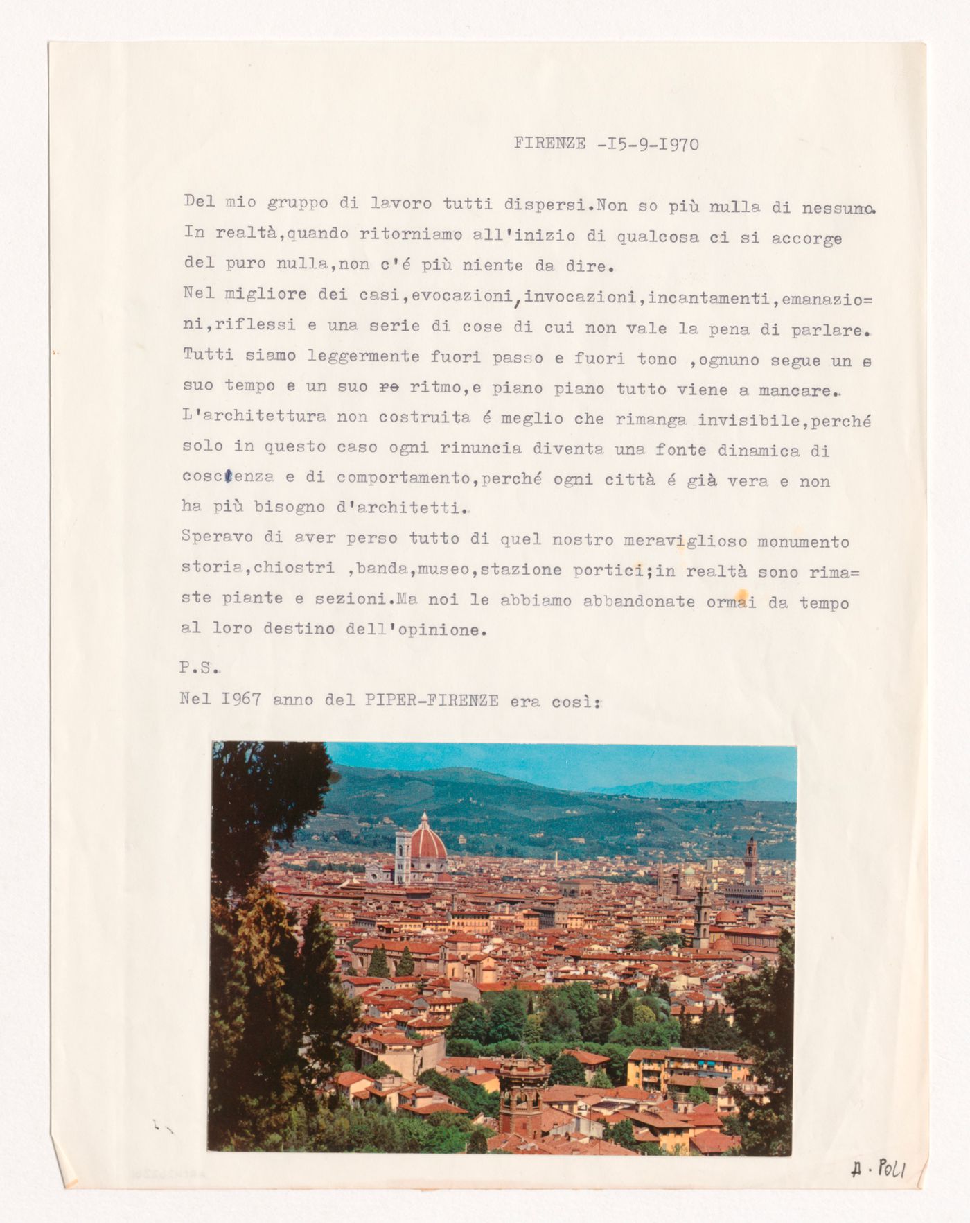 Letter to Leonardo Savioli from Alessandro Poli