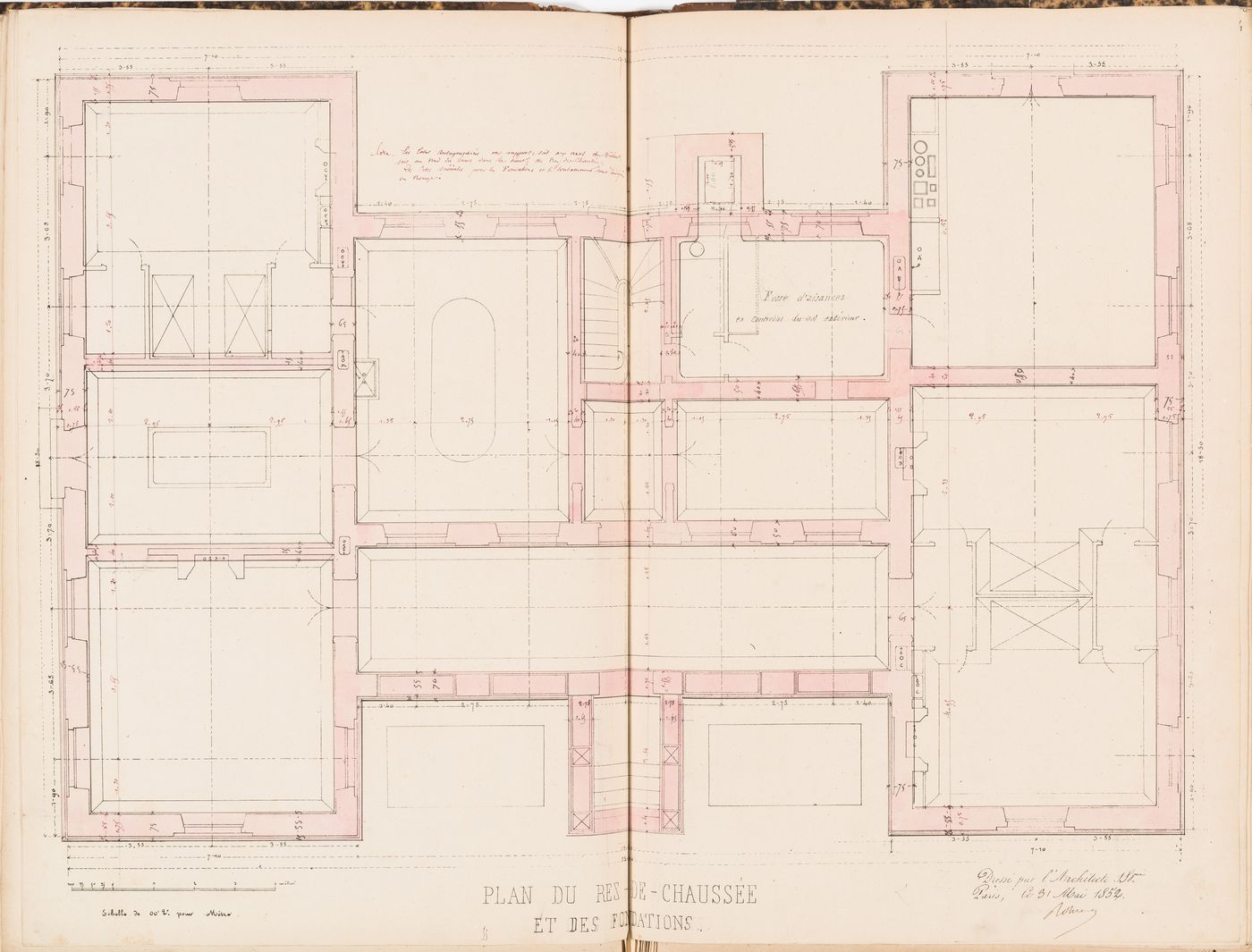 Ground floor and foundation plans for a country house for Madame de Lescure, Royan
