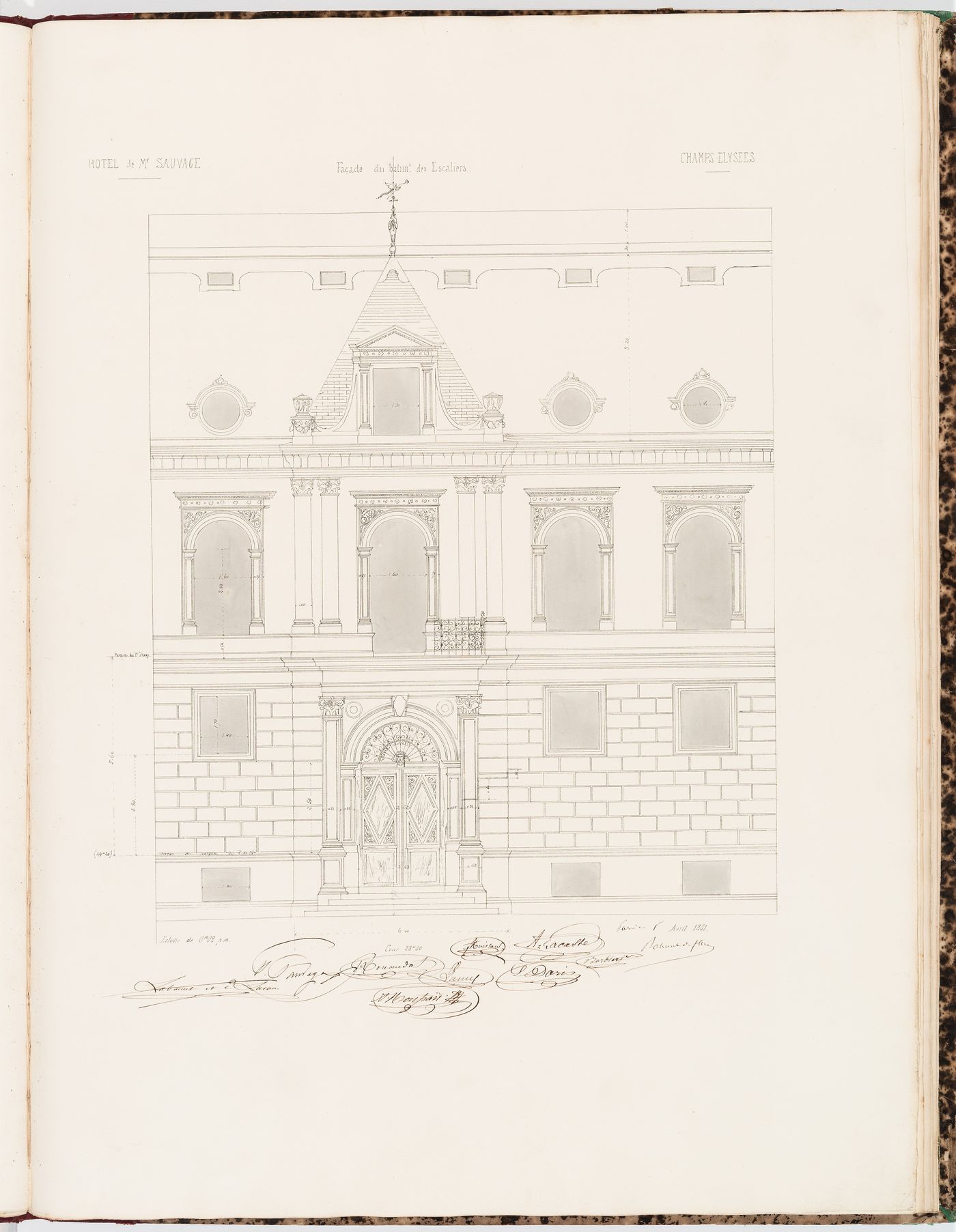 Partial elevation for the entrance façade, Hôtel Sauvage, Paris