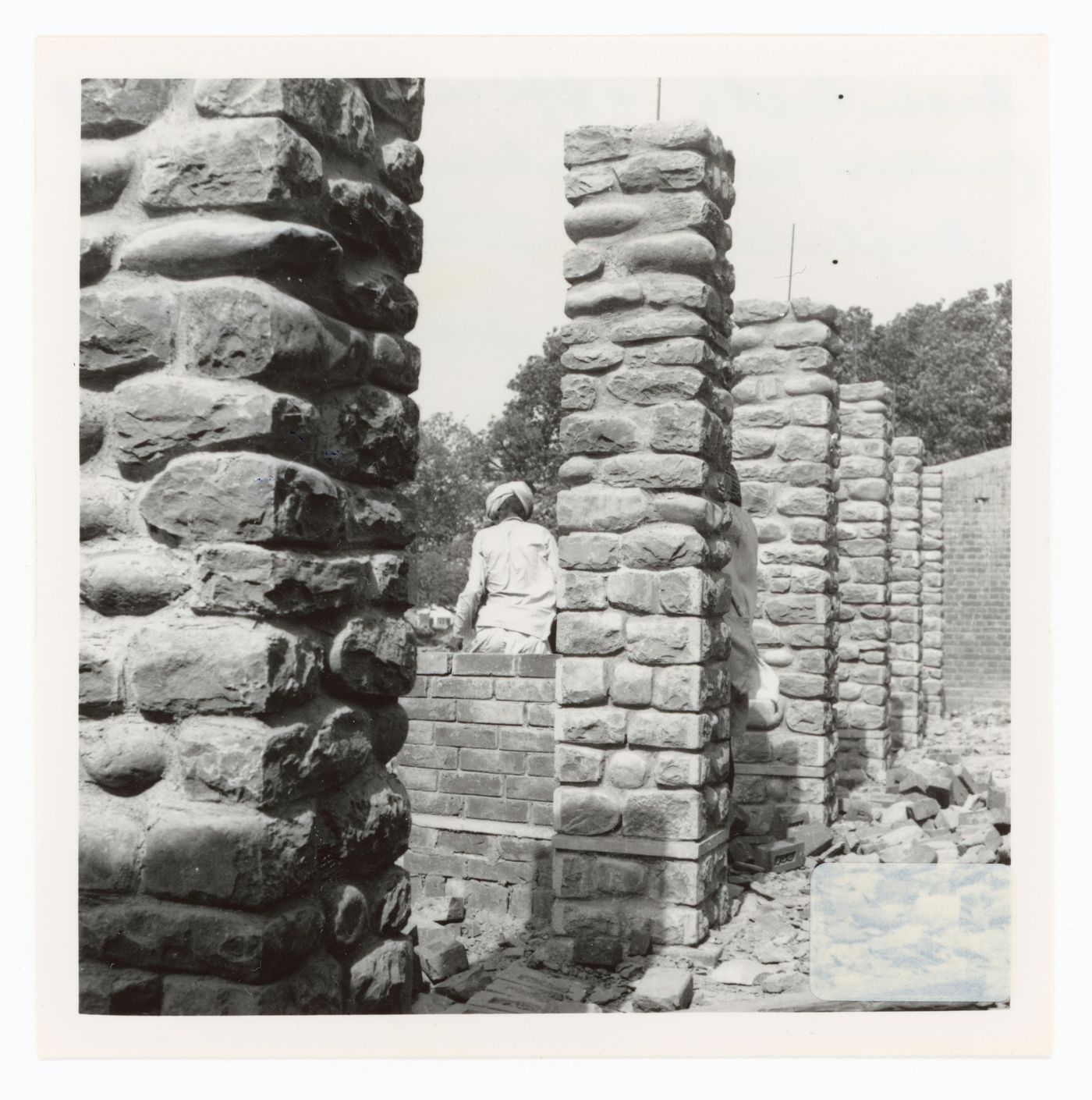 Detail view of columns of the Architect's Office under construction, Sector 19, Chandigarh, India