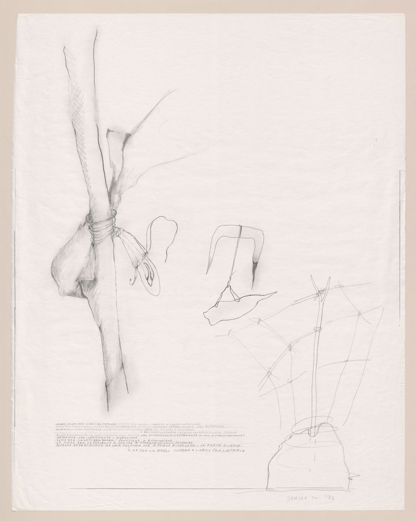 Sketches with notes for Zeno, une cultura autosufficiente [Zeno, a self-sufficient culture]