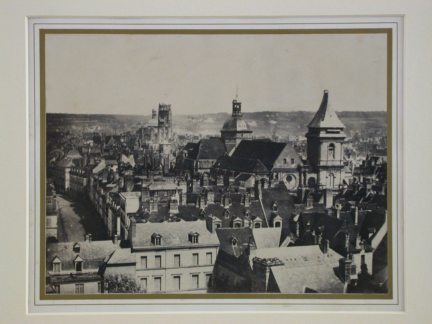 View from the west over rooftops, Église de Saint-Jacques in middle distance, Dieppe, France
