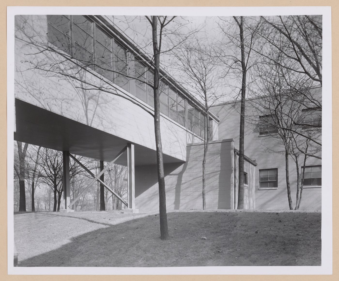 View of the skywalk and annex to the Administration Building, Rouge River Plant, Ford Motor Company, Dearborn, Michigan