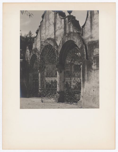 View of a churchyard gate, Metepec, Mexico