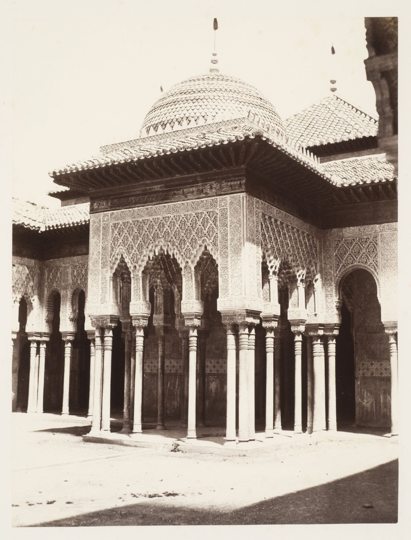 View of the colonnade in the Court of Lions [Patio de los Leones], Alhambra, Granada, Spain