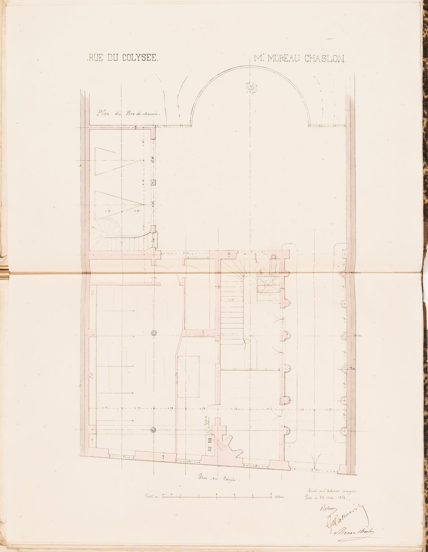 Contract drawing for a house for Monsieur Moreau Chaslon, rue du Colysée, Paris: Ground floor plan