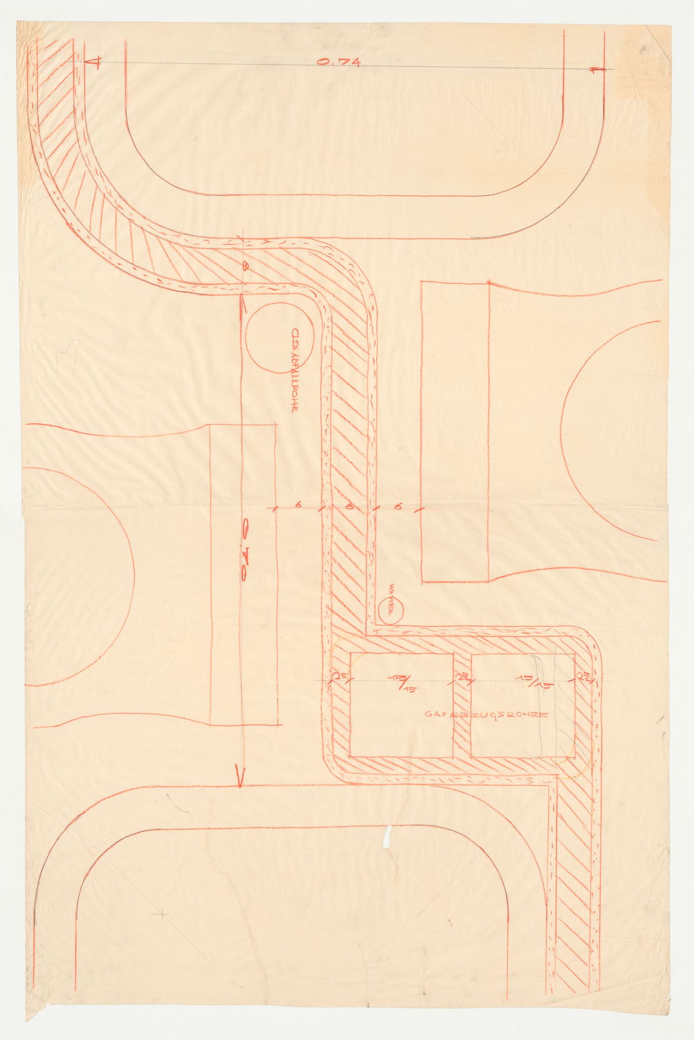 Sectional detail for a plumbing [?] system, possibly for Hellerhof Housing Estate, Frankfurt am Main, Germany