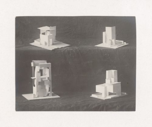 Photograph of student models on the topic "Constructing and Finding a Spatial Voluminous Composition Using Surface Elements" for the "Space" course at the Vkhutemas (Higher State Artistic Technical Studios), Moscow