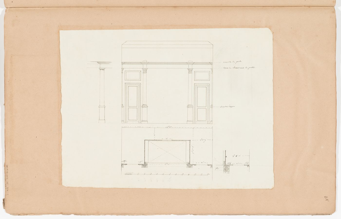 Plan and interior wall elevation for a bed alcove; verso: Perspective and plan for a bed alcove