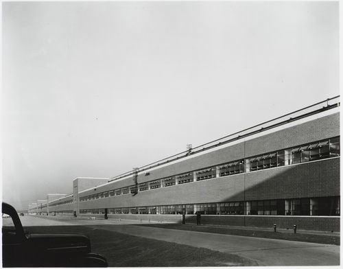 View of the north façade of the Assembly Building, Ford Motor Company Willow Run Bomber Assembly Plant, Willow Run, Michigan