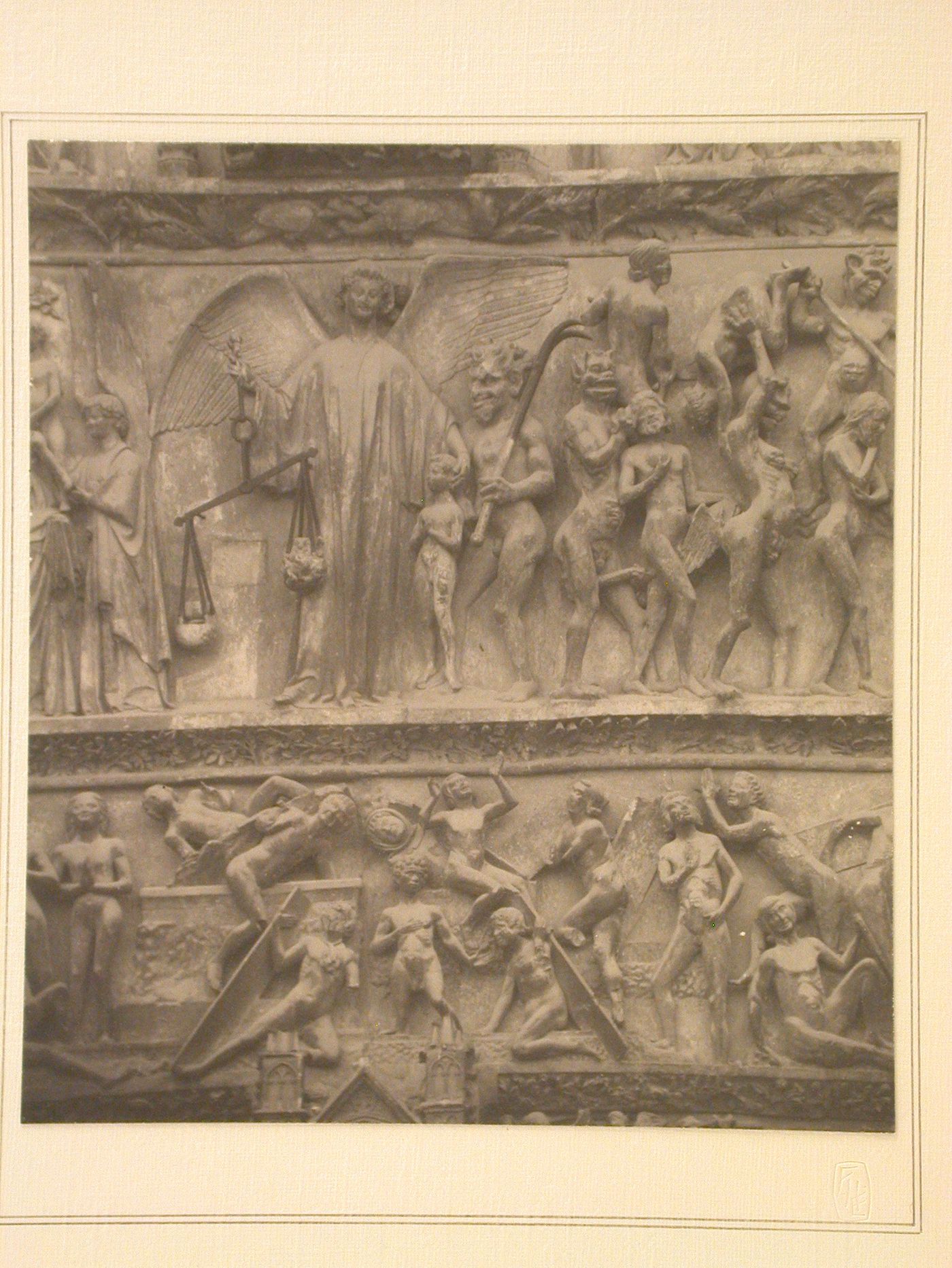 Cathedral of St. Etienne, West Front, Detail of Sculptural Frieze Depicting The Last Judgment Above Door, Bourges, France