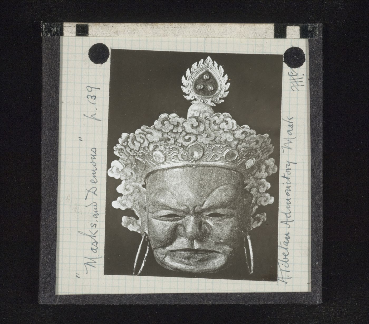 View of Tibetan admonitory mask from Macgowan and Rosse's 'Masks and Demons'