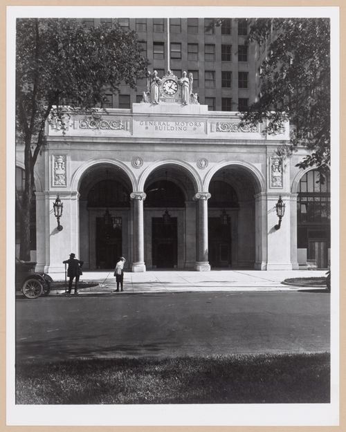 View of the main entrance of the General Motors Building, 3044 West Grand Boulevard, Detroit, Michigan